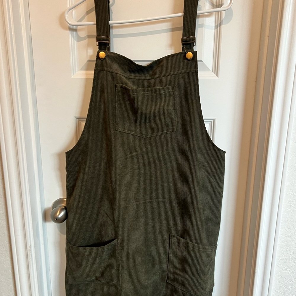 Cupshe Green Corduroy Overall Dress New